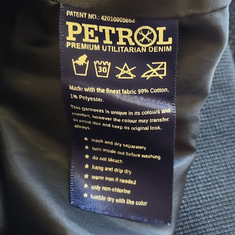 Petrol Denim Black Bomber Jacket Men's Medium Retro Gas & Oil Full Zip Pockets - Picture 12 of 14